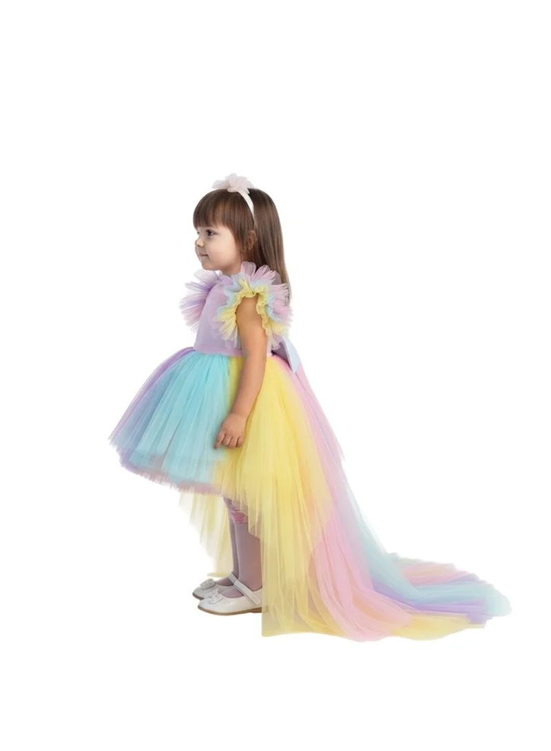 D'Daniela D'Daniela - Colorful Long tulle Dress, Couture Tutu Gown With Detachable Tail
